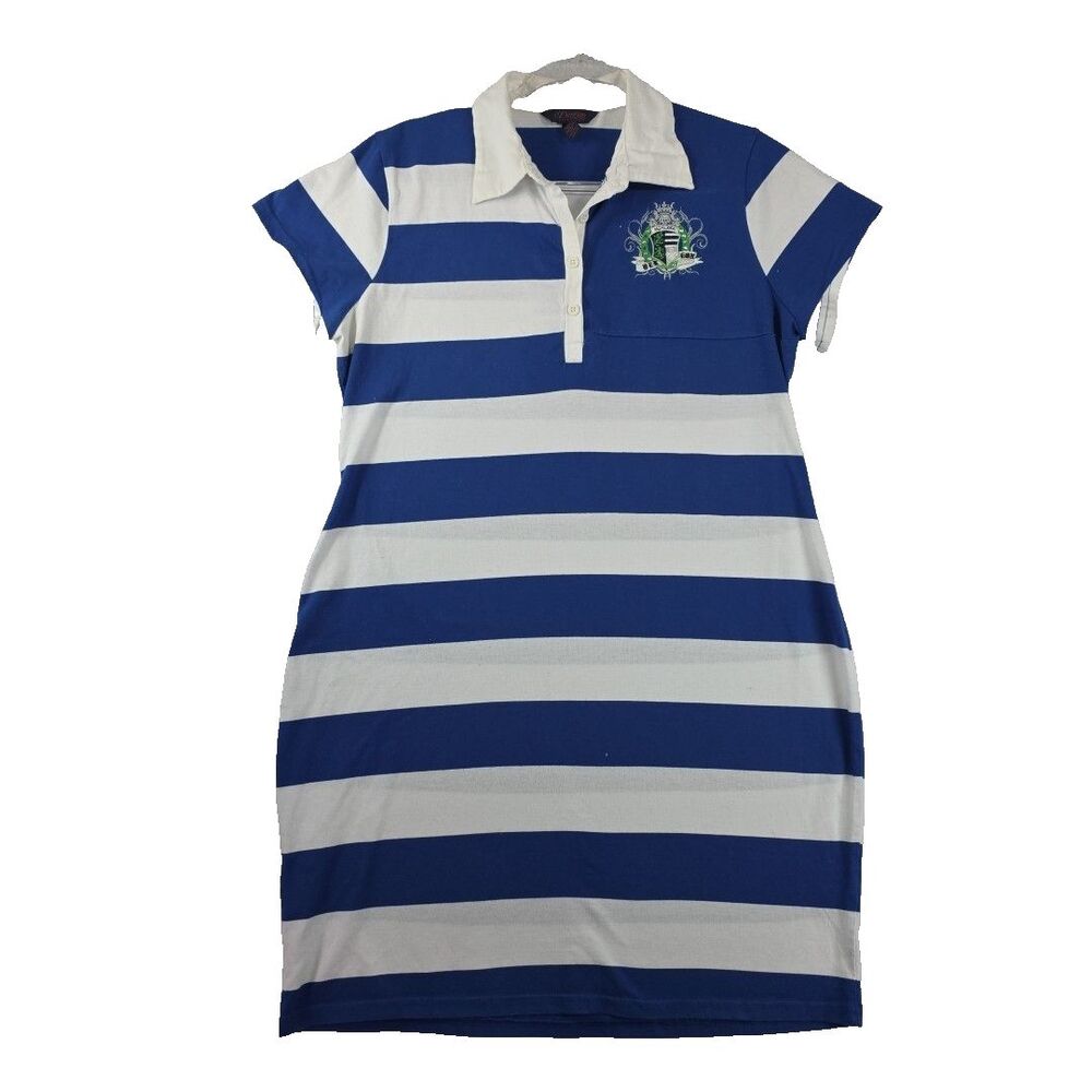 Dereon Shirt Dress Striped Blue And White Y2K 90s Size 1X Knit Preppy Sporty
